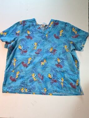 Tinker Bell Blue Scrub Top - V-Neck Pocket Tee